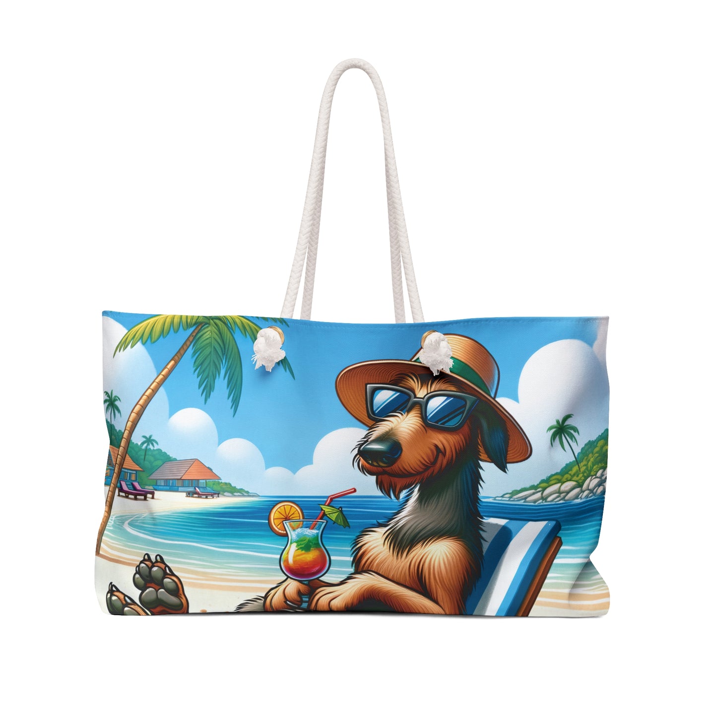 Personalised/Non-Personalised Weekender Bag, Summer Beach Dog, Irish Wolfhound, Large Weekender Bag, Beach Bag, Book Bag