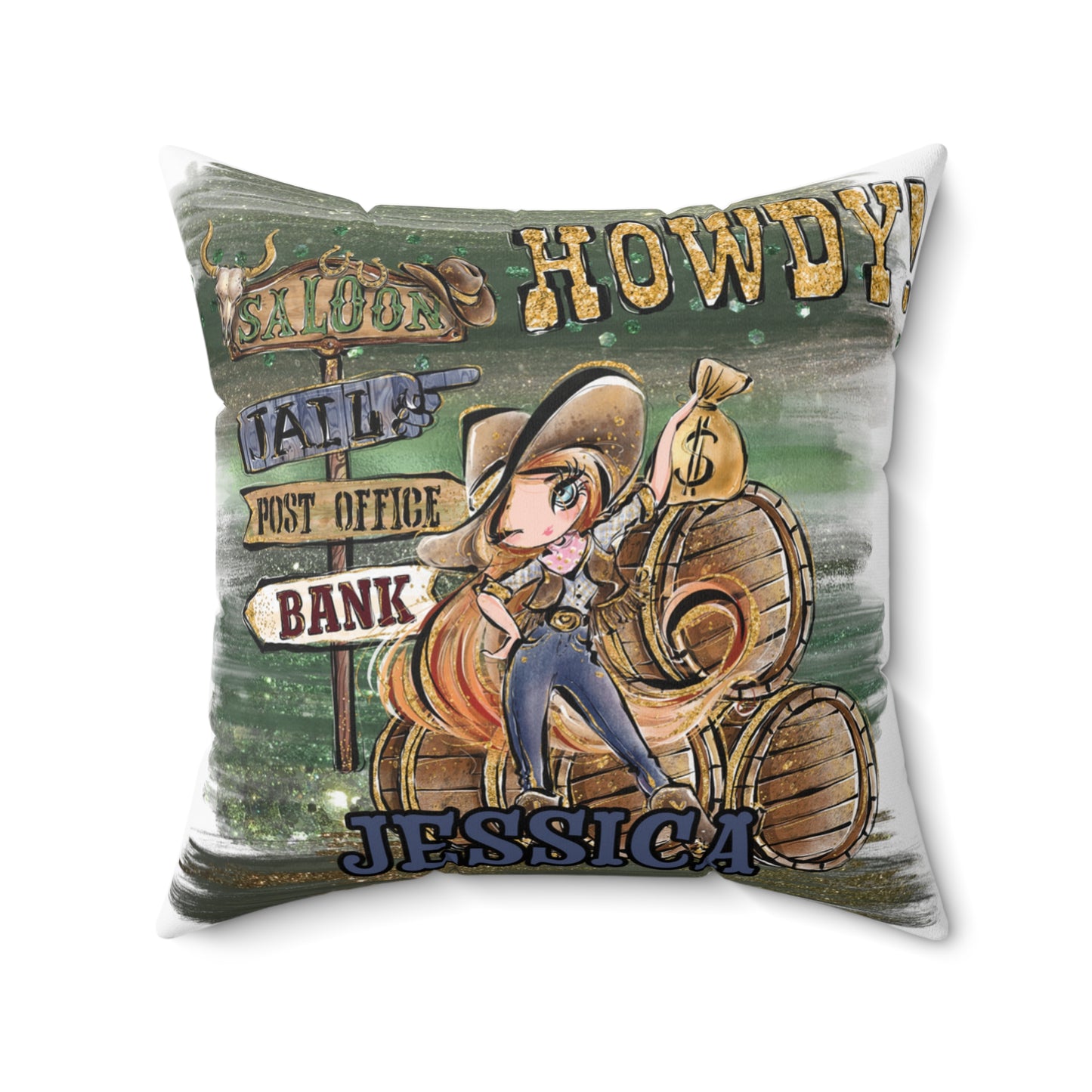 Personalised Howdy Cushion, Red Hair Blue Eyes, Polyester Square Cushion, Christmas cushion