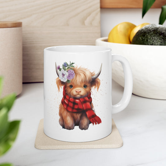 Personalised/Non Personalised Highland Cow, Ceramic Mug 11oz, Highland Cow Mug