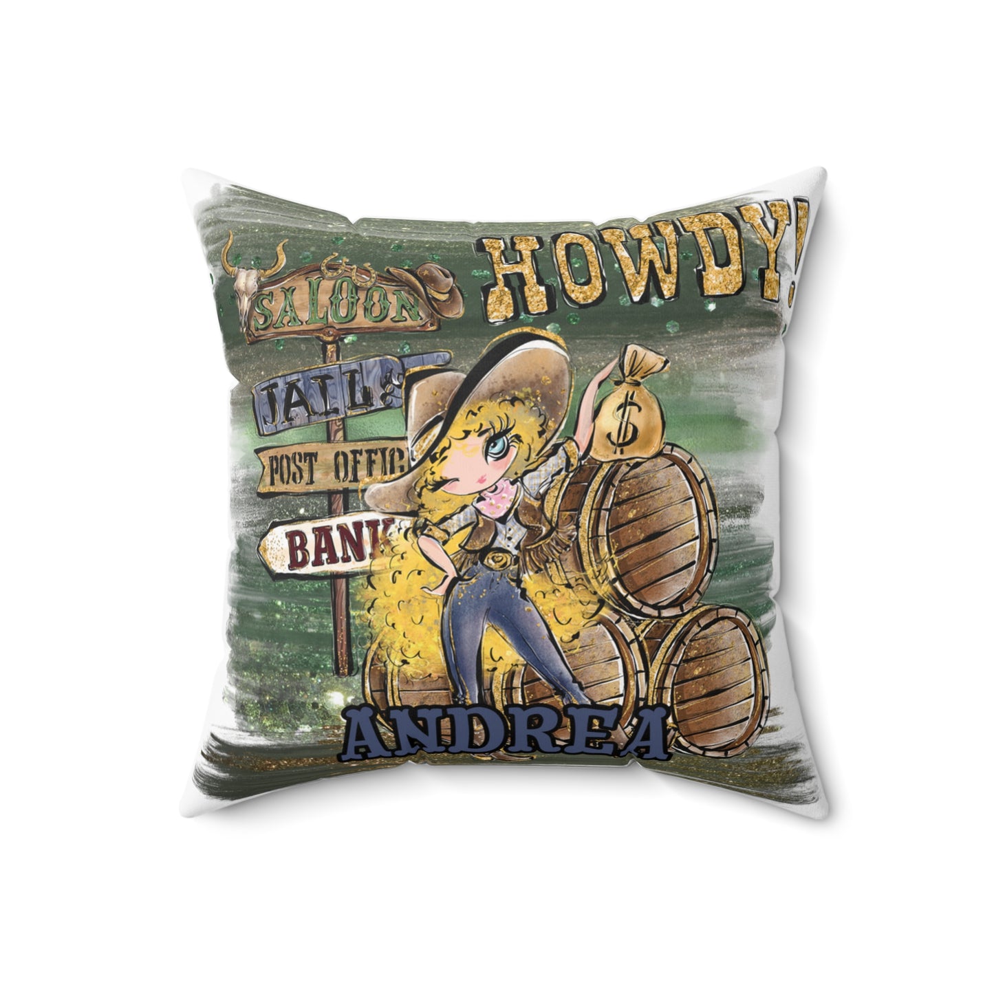 Personalised Howdy Cushion, Blonde Curly Hair, Blue Eyes, Polyester Square Cushion, Christmas cushion