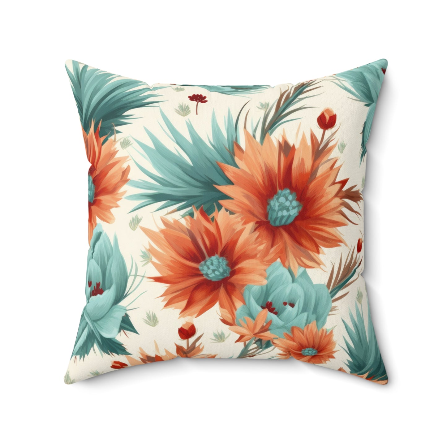 Spun Polyester Square Pillow, Bright Retro Boho Floral Cushion