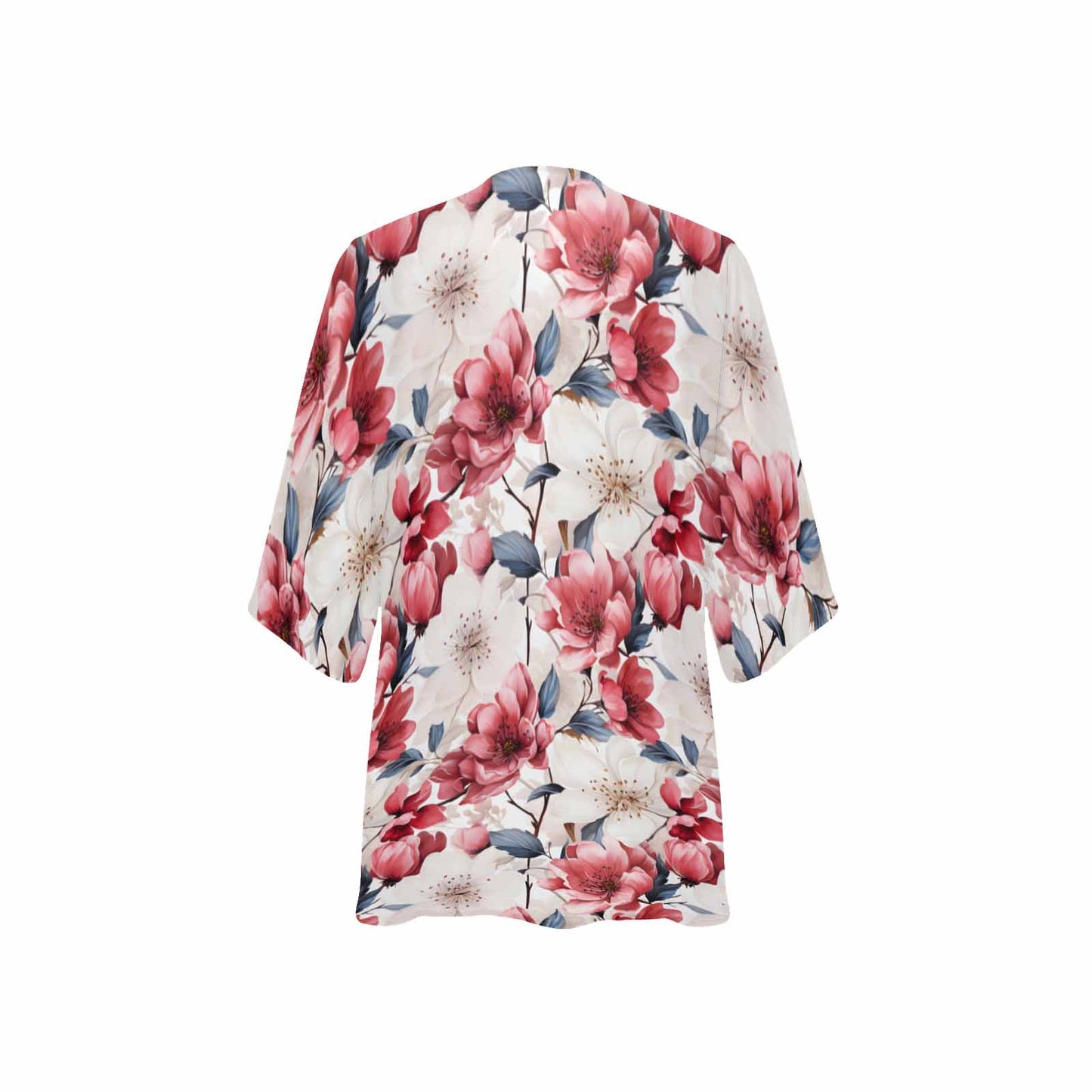 Pink Floral Small  Women's Kimono Chiffon Cover Up