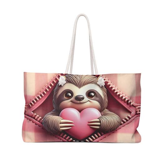 Personalised/Non-Personalised Weekender Bag, Cute Sloth, Valentines Day, Large Weekender Bag, Beach Bag, Book Bag