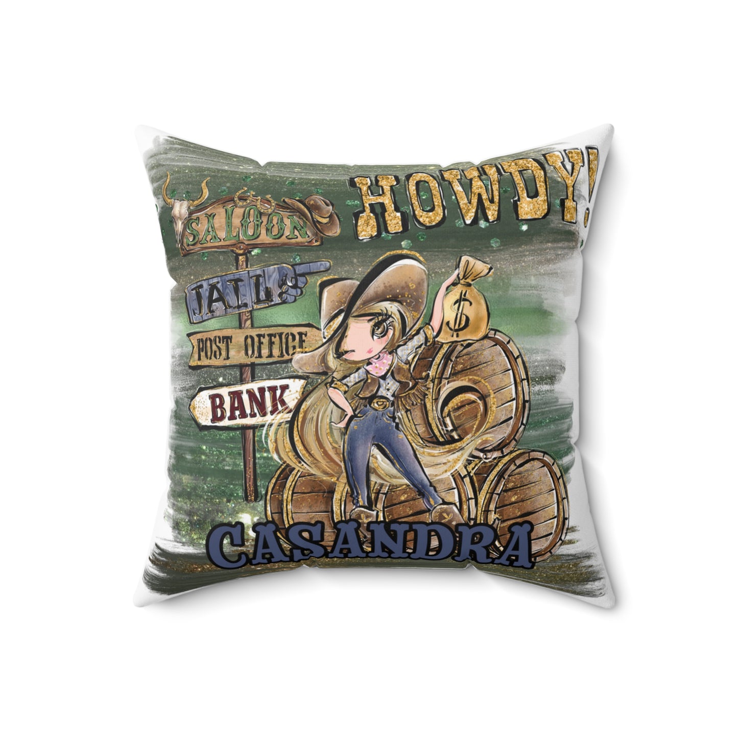 Personalised Howdy Cushion, Blonde Hair Brown Eyes, Polyester Square Cushion, Christmas cushion