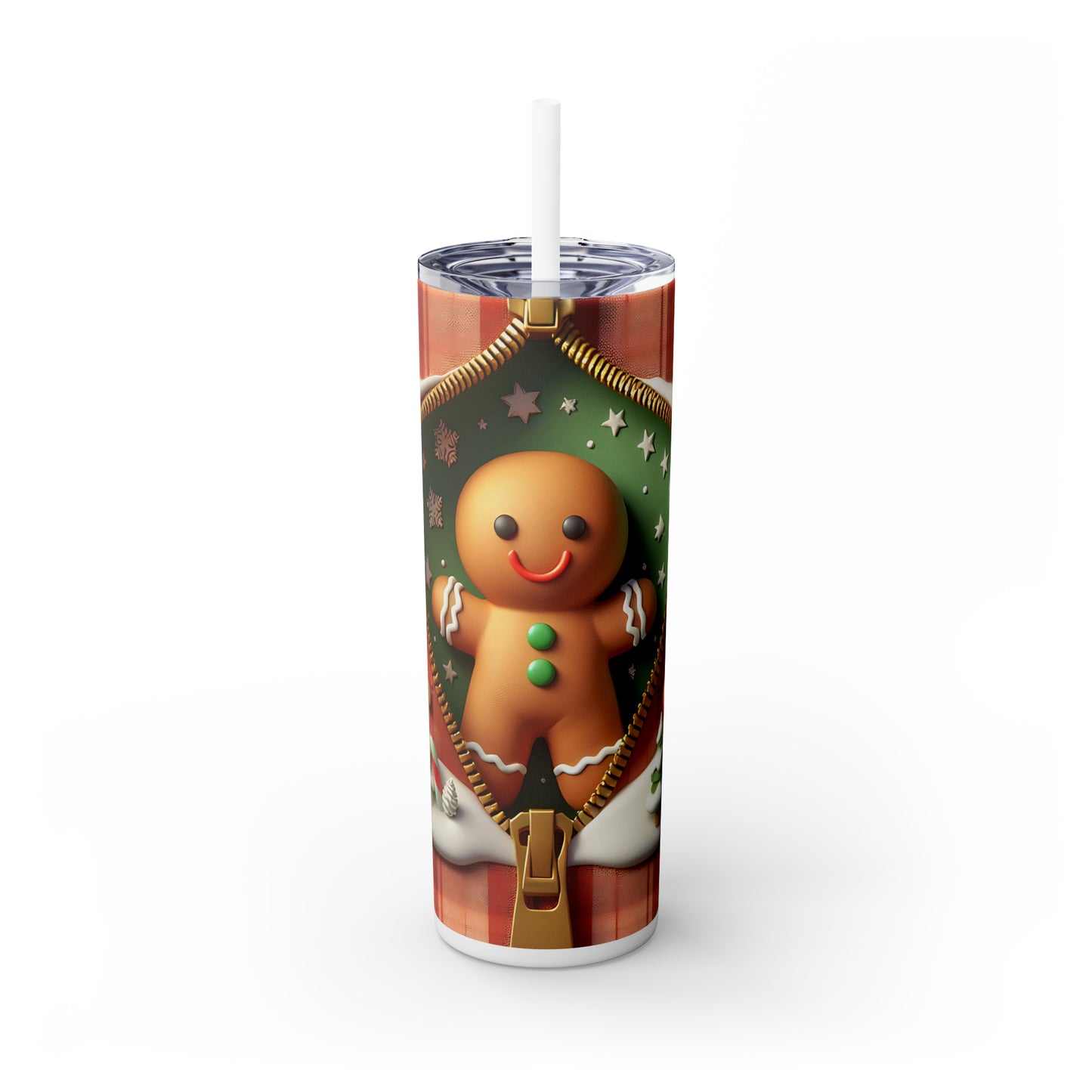 Skinny Tumbler with Straw, 20oz, Gingerbread Man, awd-848