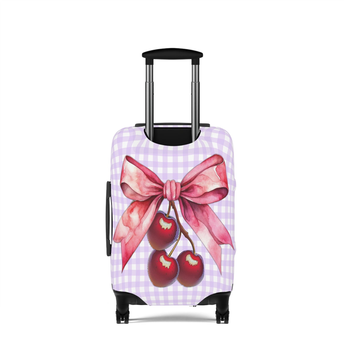 Luggage Cover, Rockabilly, Coquette, Pastel Purple Gingham, Cherries and Ribbon, awd-2512