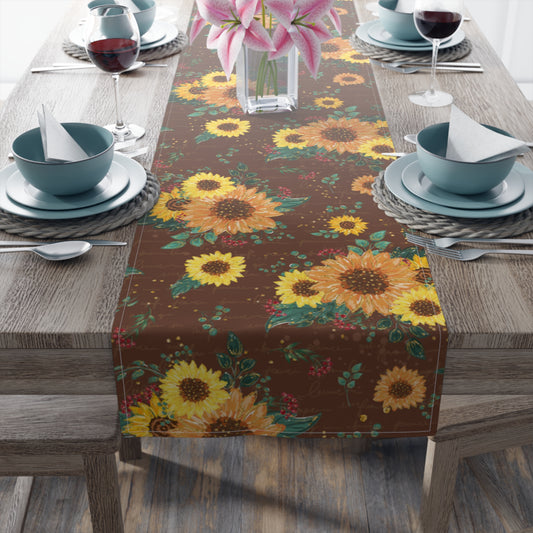 Sunflower Floral Table Runner, Cotton Twill and Poly Available, 2 sizes Available