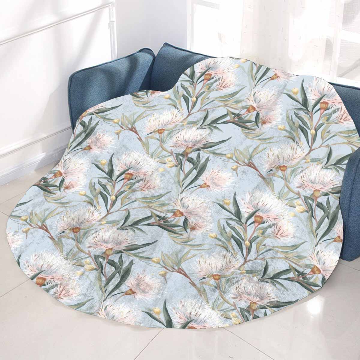 Australian Floral Blue  Circular Micro Fleece Blanket 60"