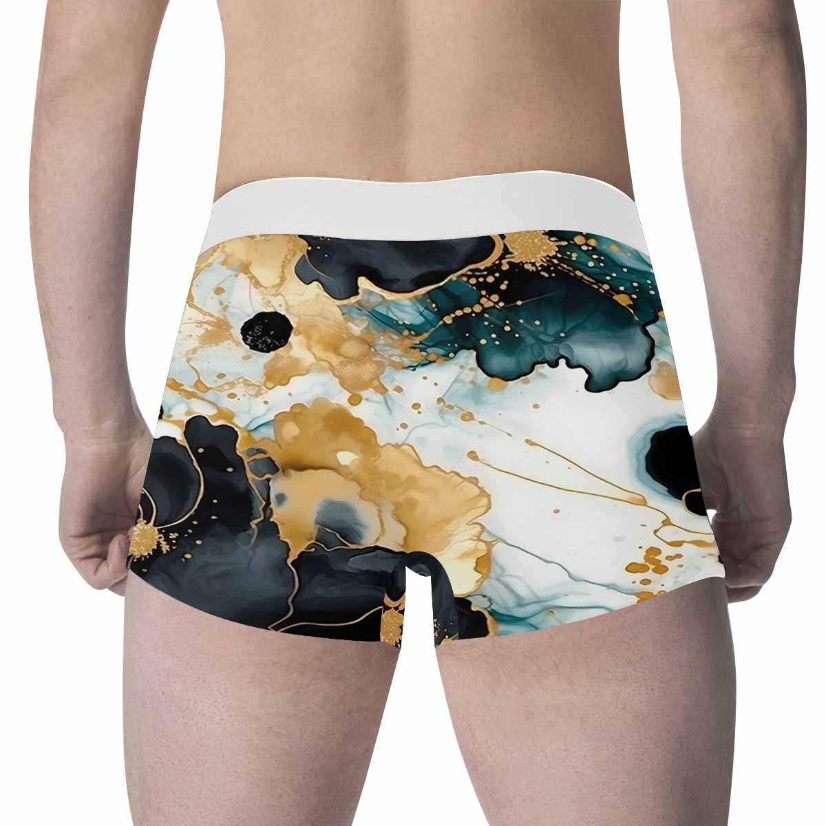 Black Gold & Green Ink Floral  Men's All Over Print Boxer Briefs (Made In AUS)