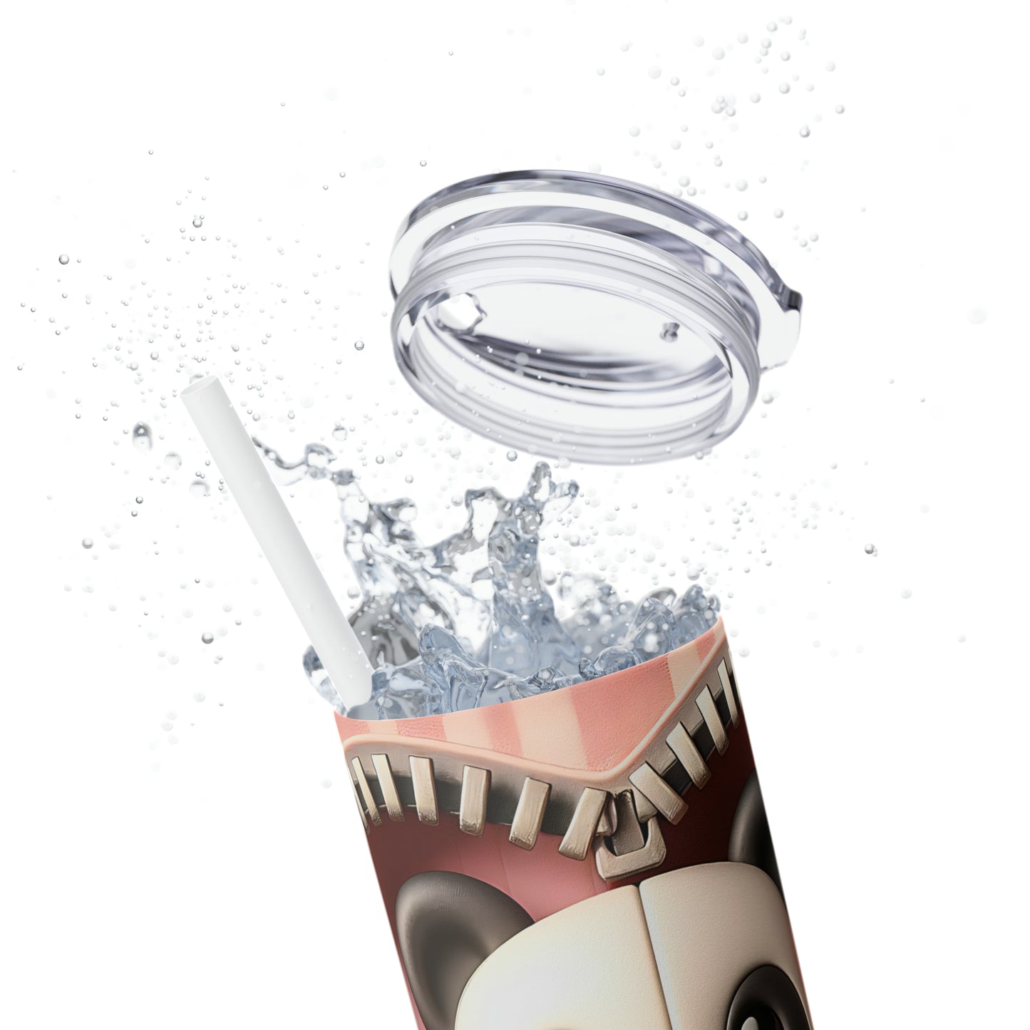 Skinny Tumbler with Straw, 20oz, Panda, Valentines Day