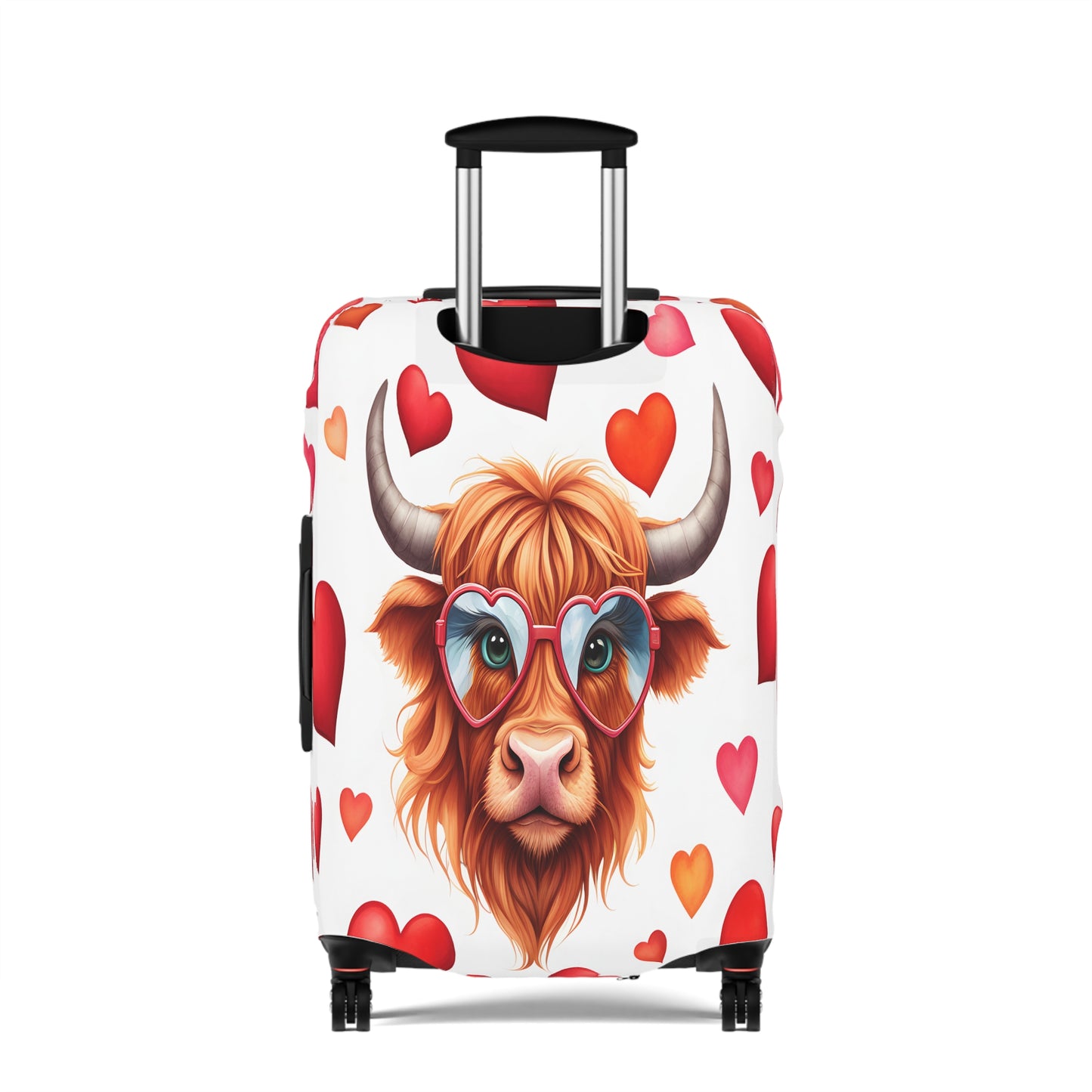 Luggage Cover, Highland Cow, Hearts, awd-239