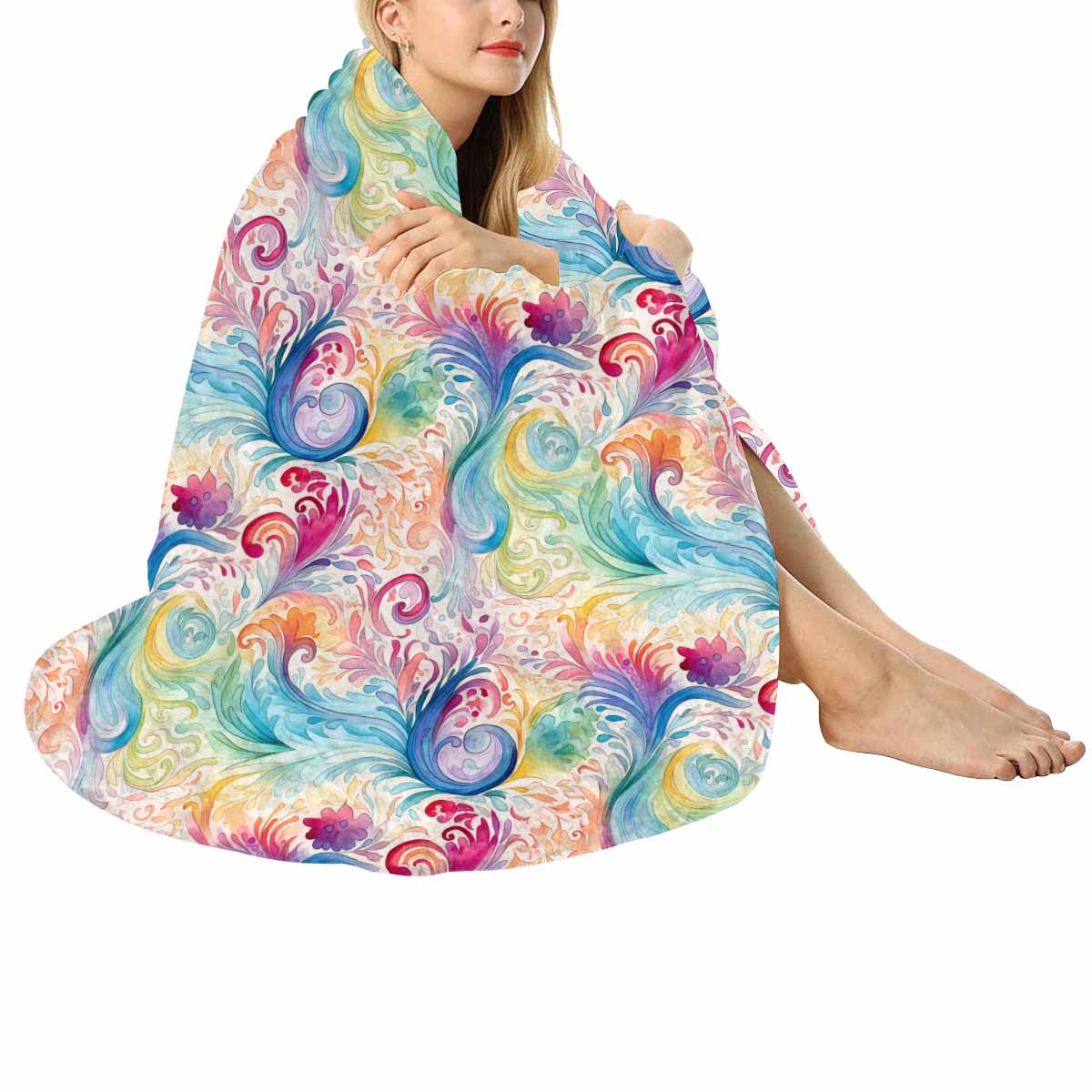 Pastel Rainbow Paisley  Circular Micro Fleece Blanket 60"