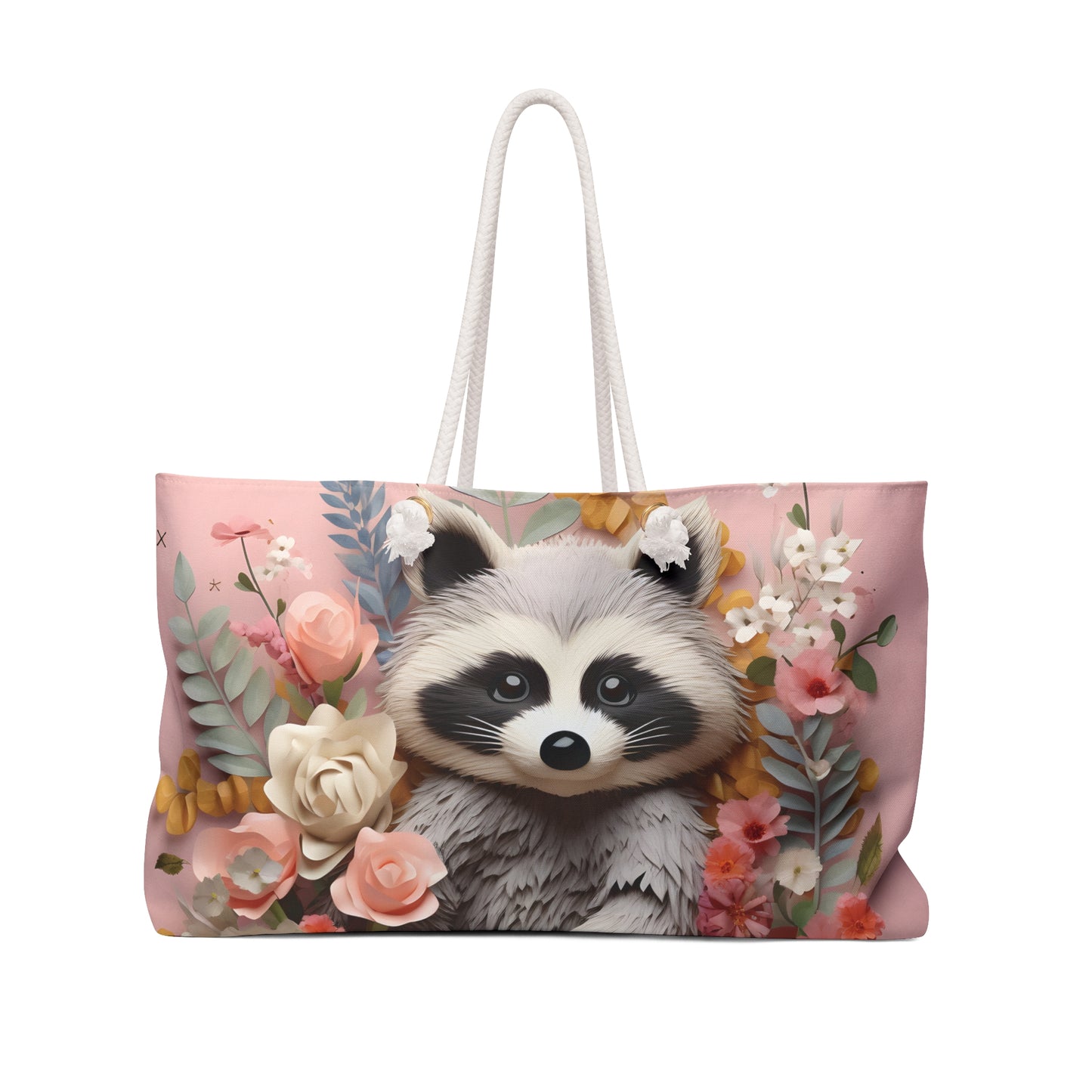 Personalised/Non-Personalised Weekender Bag, Racoon, Large Weekender Bag, Beach Bag, Book Bag