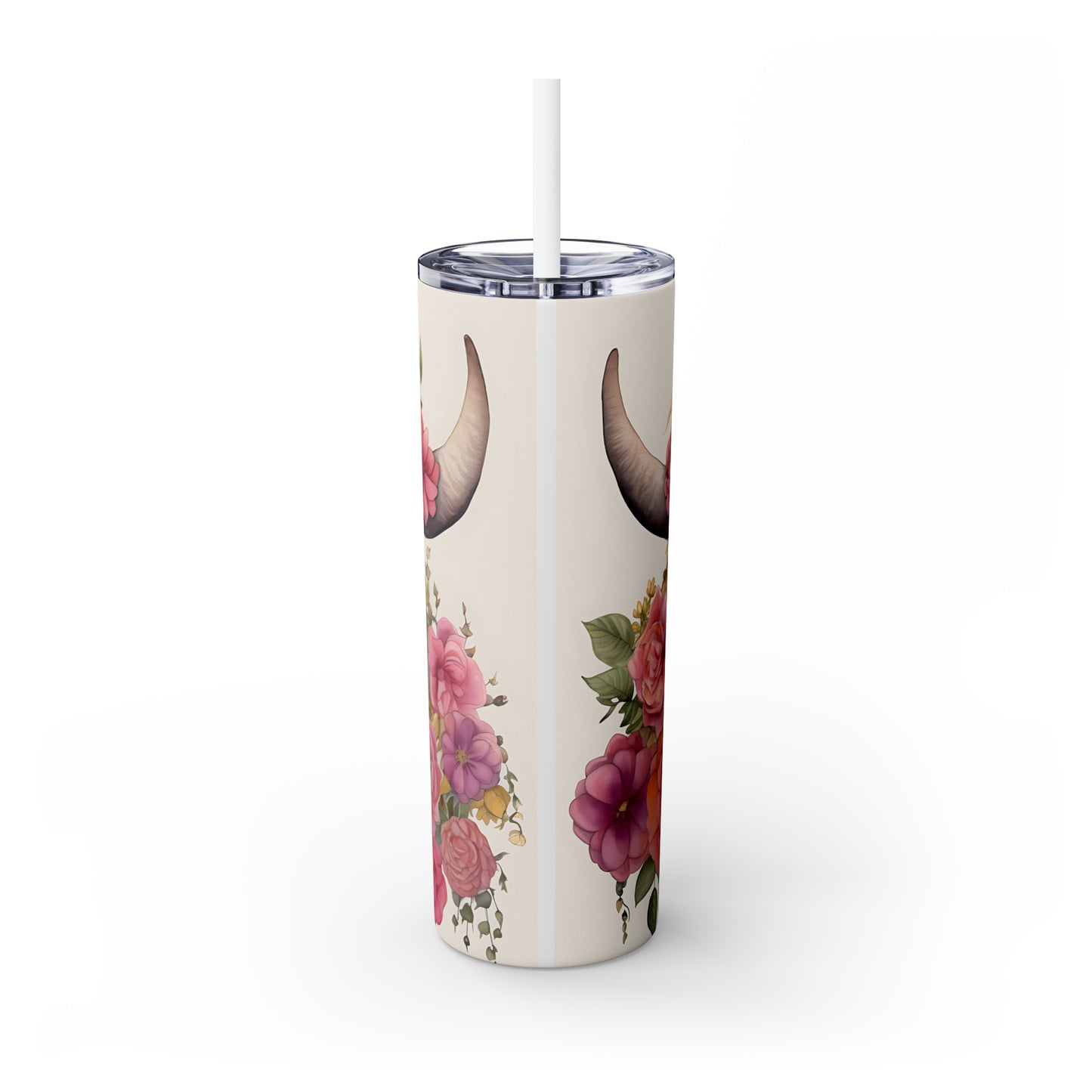 Skinny Tumbler with Straw, 20oz Highlander Cow