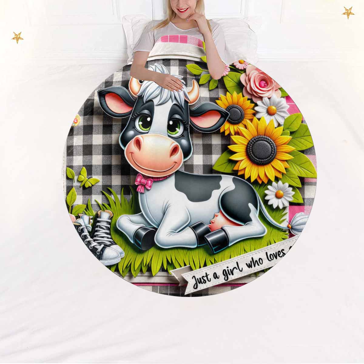 Just a Girl Who Loves Cows Awd351118  Circular Micro Fleece Blanket 47"