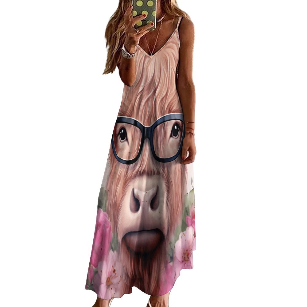 Highland Cow Spaghetti Strap Ankle-Length Dress Long dress