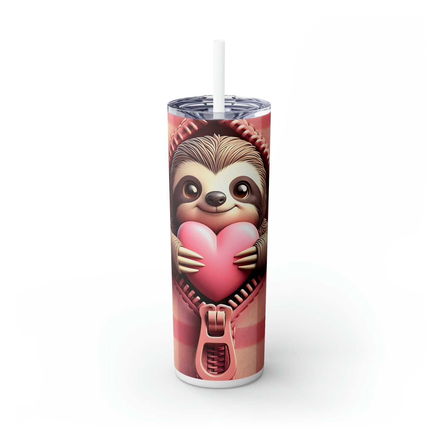 Skinny Tumbler with Straw, 20oz, Sloth, Valentines Day