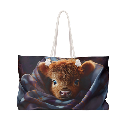 Personalised/Non-Personalised Weekender Bag, Highland Cow, Large Weekender Bag, Beach Bag, Book Bag