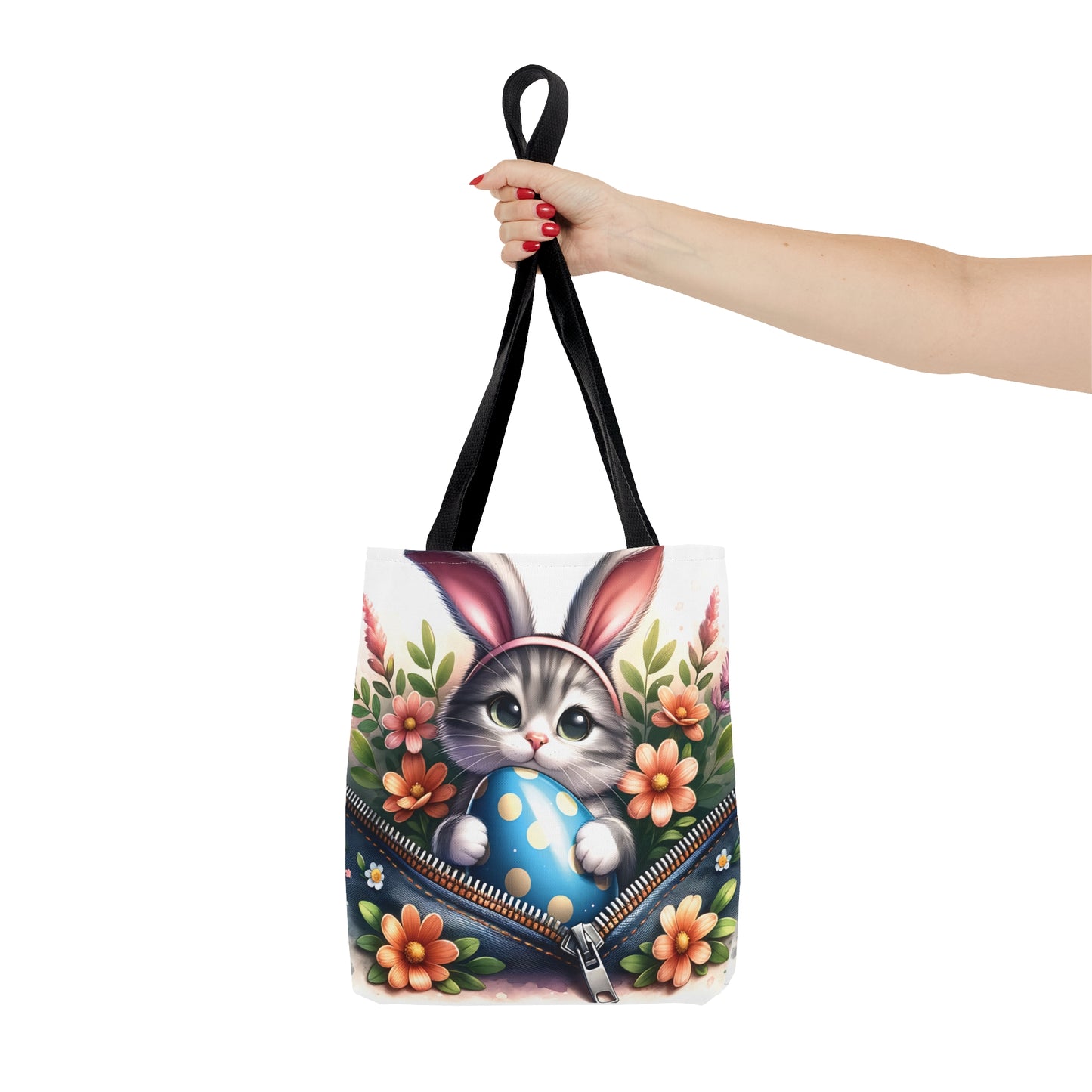 Tote Bag, Easter, Cute Cat with Bunny Ears, Personalised/Non-Personalised Tote bag