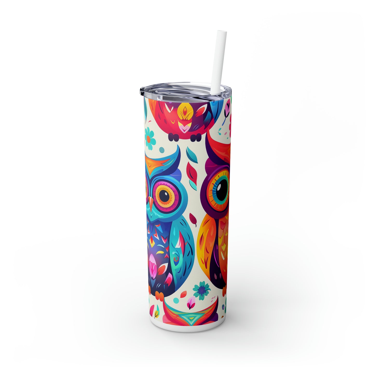 Skinny Tumbler with Straw, 20oz, Owls