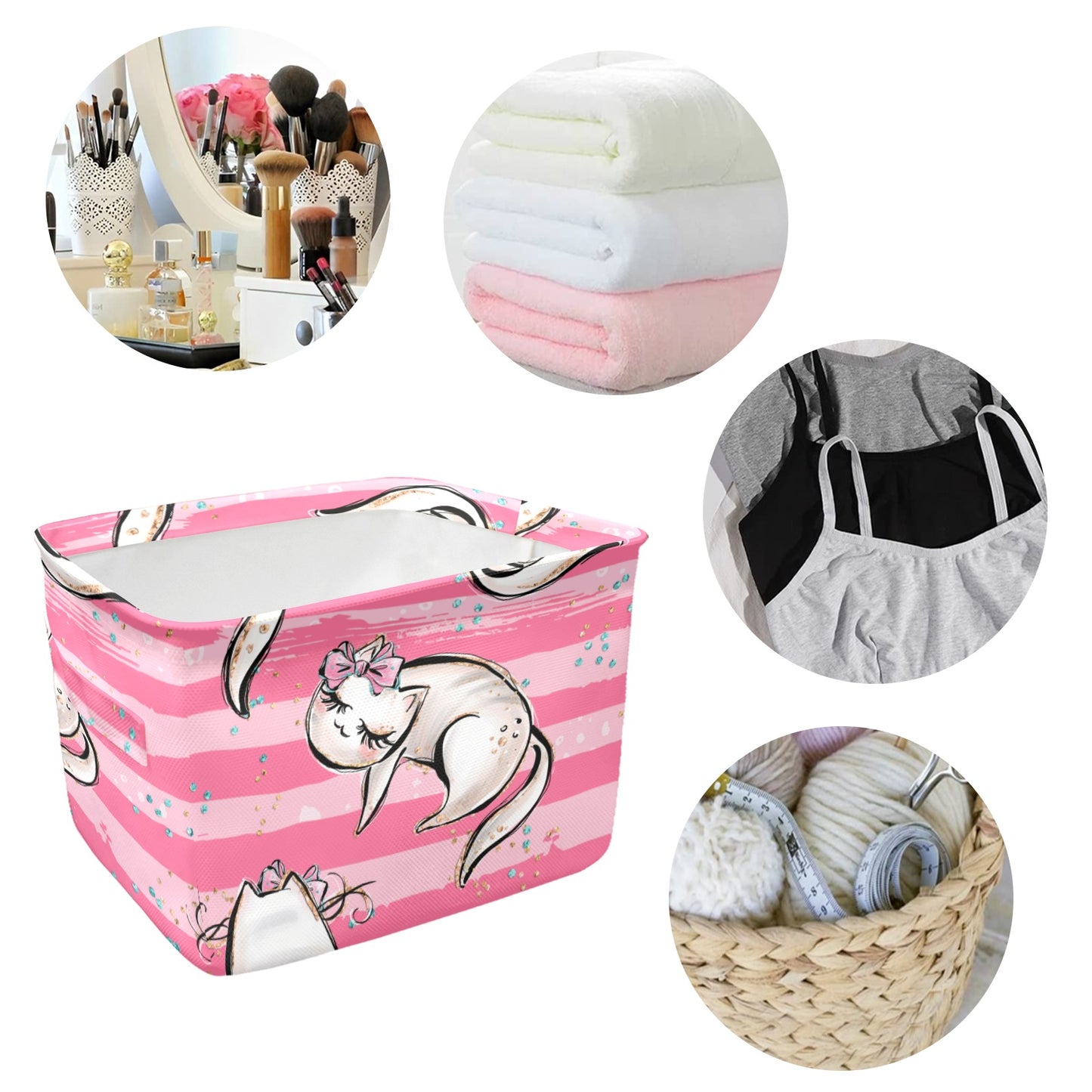 Pink Cats Fabric Storage Basket