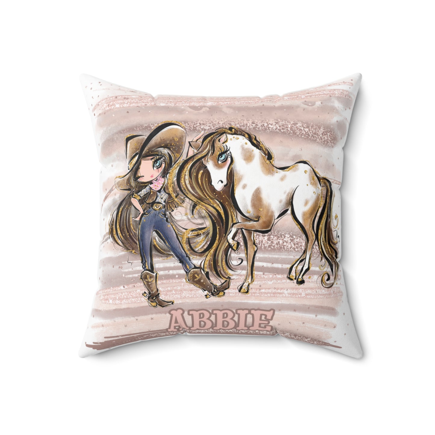 Personalised Cowgirl and Horse Cushion,  Brown Hair, Blue Eyes, Polyester Square Cushion, Christmas cushion