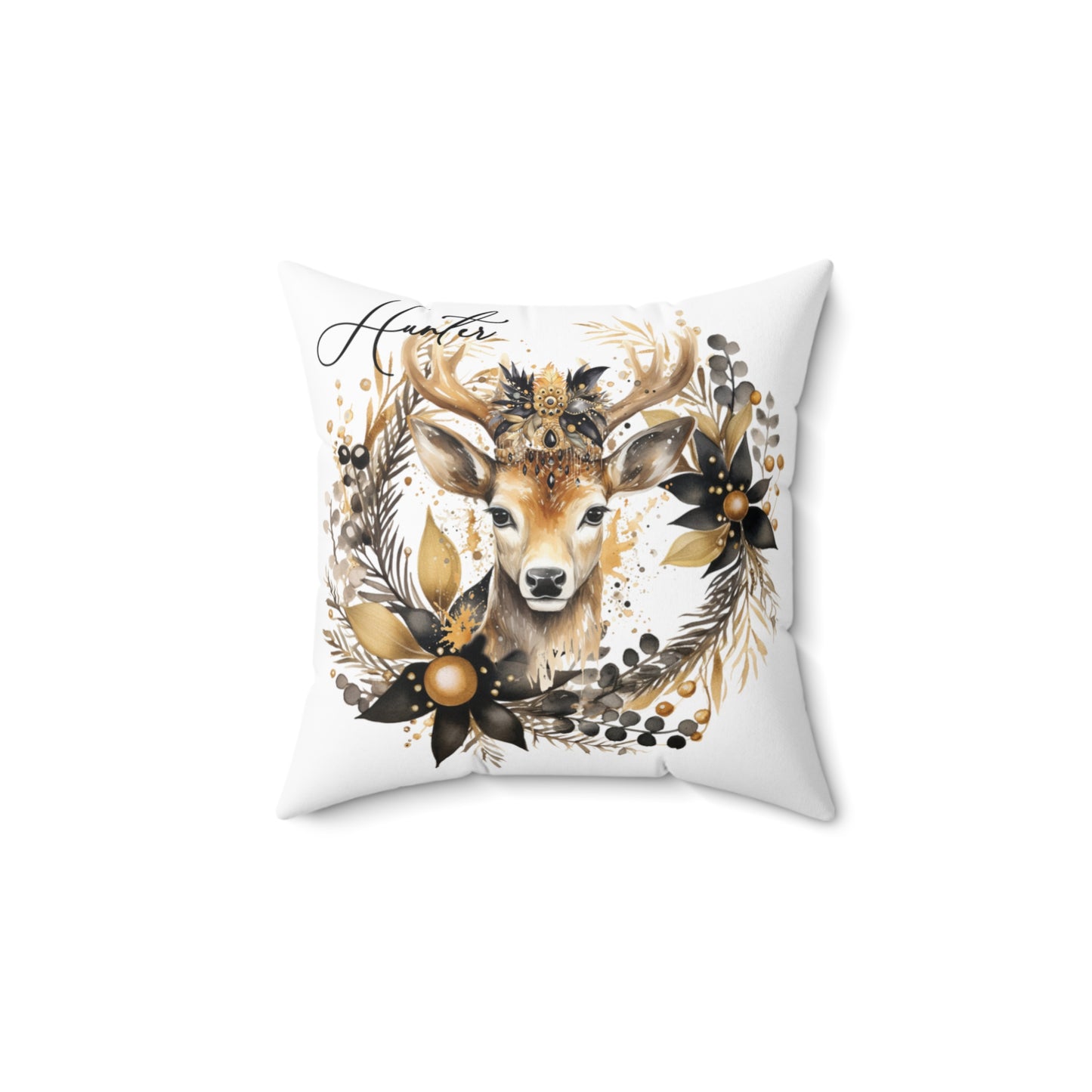 Personalised Cushion,  Reindeer Floral, Polyester Square Cushion, Christmas cushion