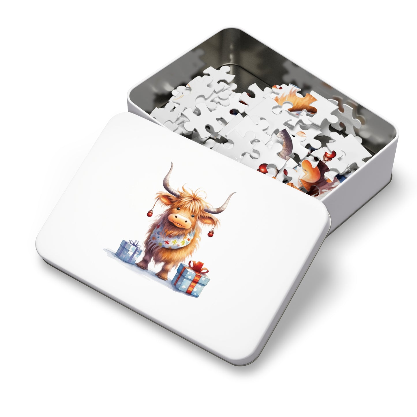 Puzzle, Christmas Highland Cow, Personalised/Non-Personalised (30, 110, 252, 500,1000-Piece)