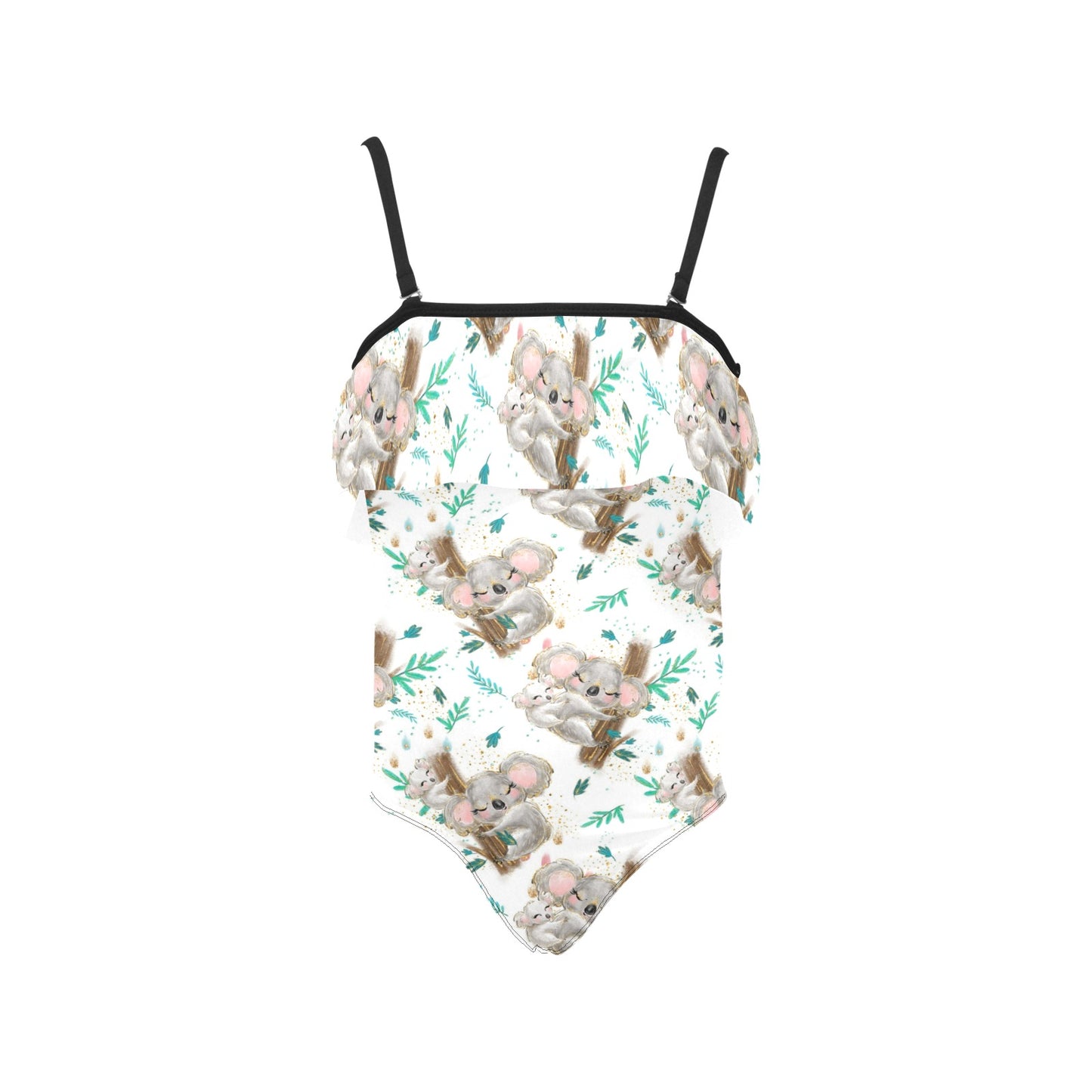 Australian Animals koala Kids' Spaghetti Strap Ruffle Swimsuit (Model S26)