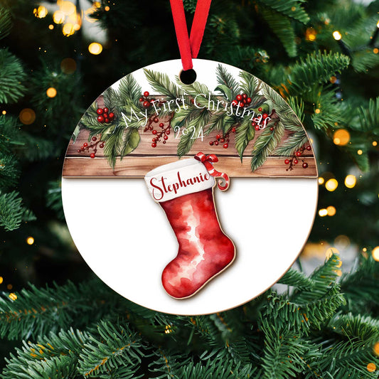 Layered Wooden Personalised Stocking Christmas Ornament