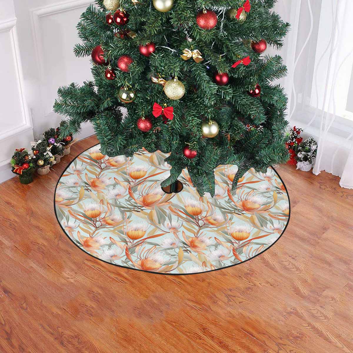 Australian Floral Green  Christmas Tree Skirt