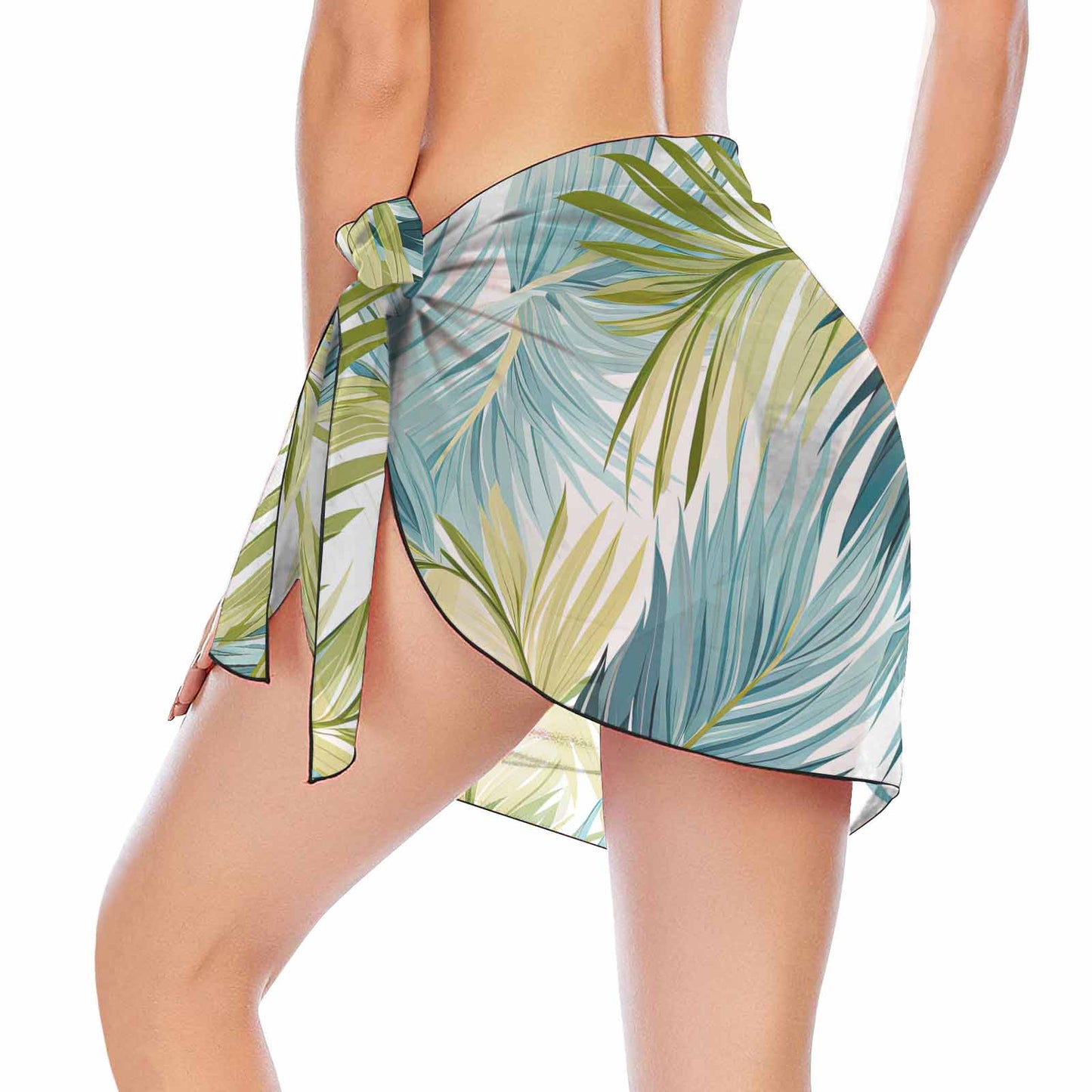 Palm Leaves Blue Green  Women's Beach Sarong Wrap