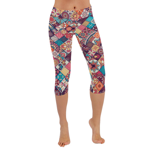 Mandala Seamless pattern Women's Low Rise Capri Leggings (Invisible Stitch)