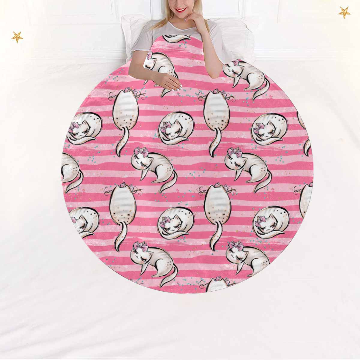 Pink Cats  Circular Micro Fleece Blanket 60"