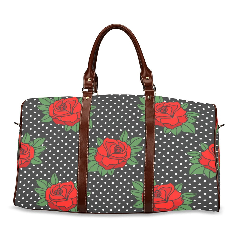pattern-rockabilly-roses-red-black-white Waterproof Travel Bag/Small (Model 1639)