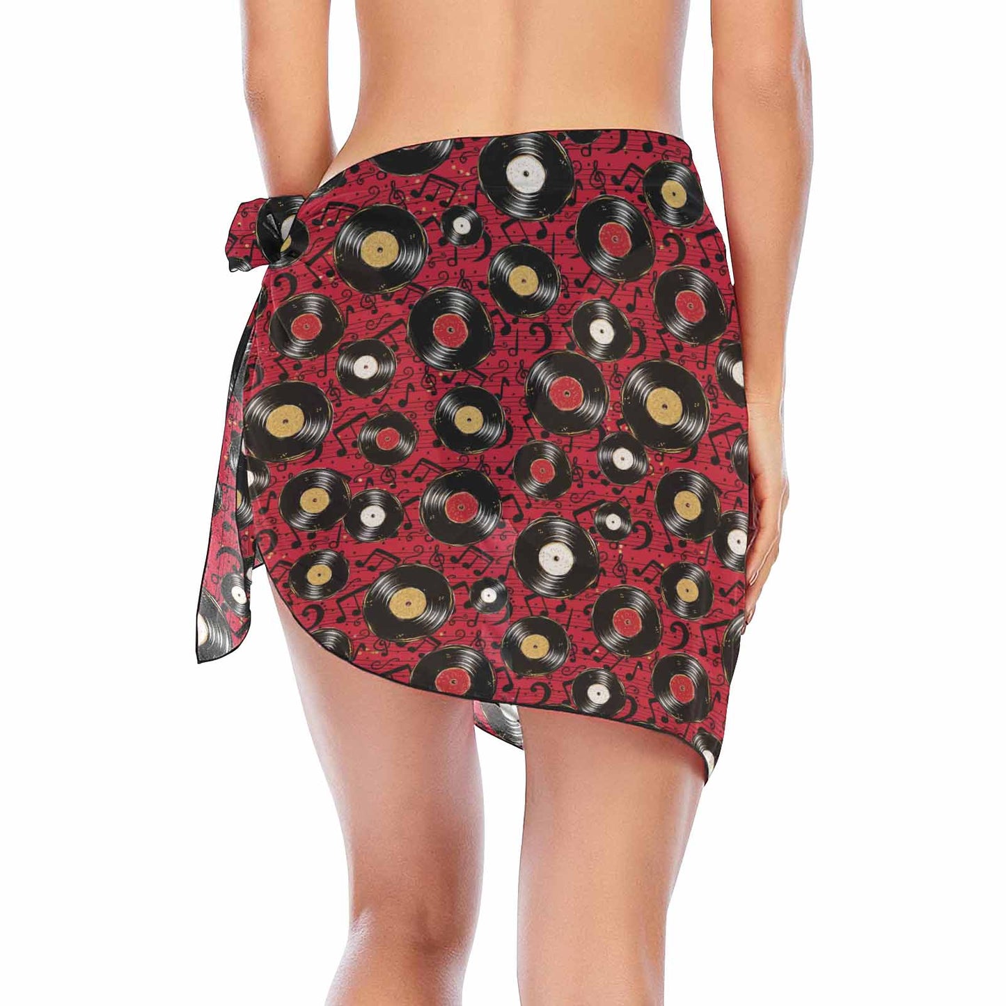 Music Records Red  Women's Beach Sarong Wrap