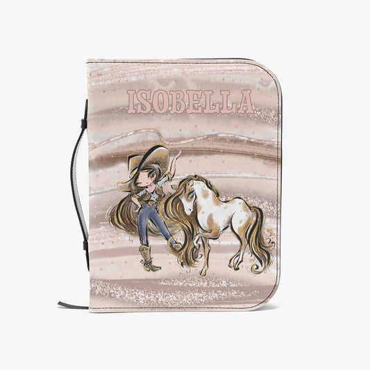 Book/Bible Cover, Howdy, Cowgirl and Horse, Brunette Hair, Brown Eyes