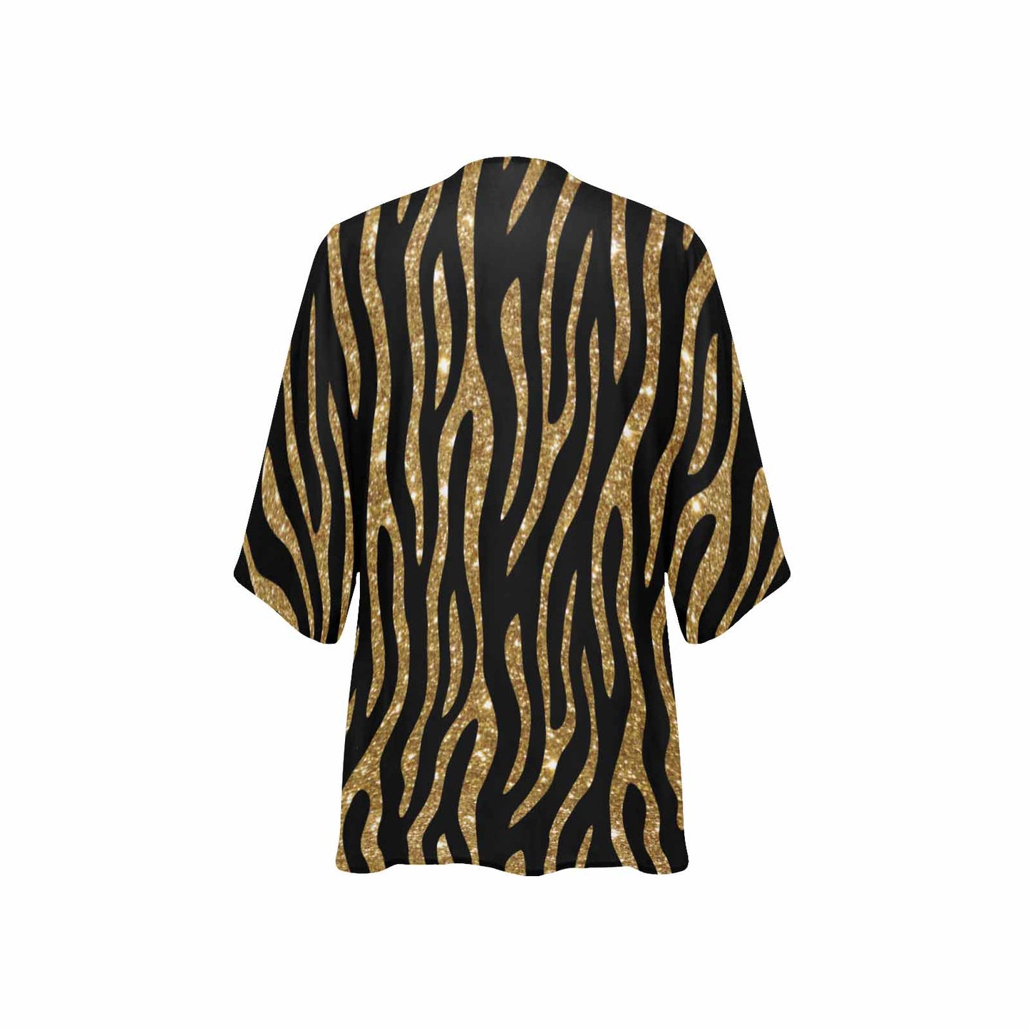 Black and Gold Glitter Look Leopard Print Women's Kimono Chiffon Cover Up