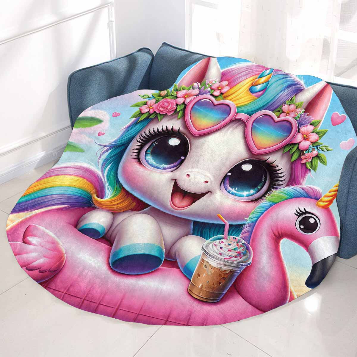 Unicorn_Awd35128  Circular Micro Fleece Blanket 47"