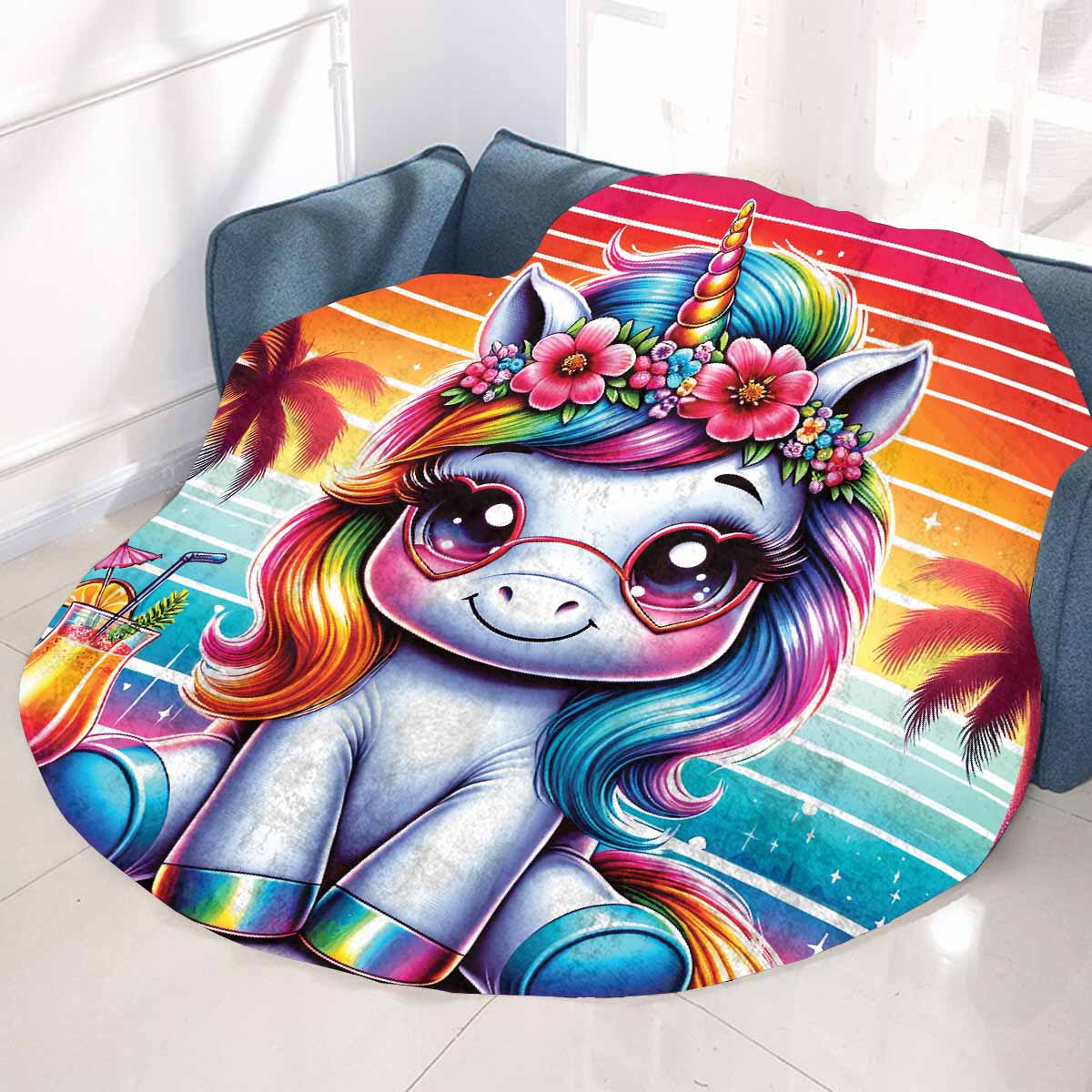 Unicorn_Awd35127  Circular Micro Fleece Blanket 60"