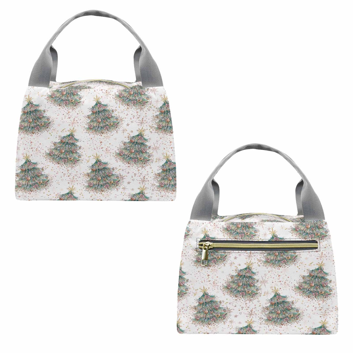 White Christmas Tree  Portable Lunch Bag-Grey Handle