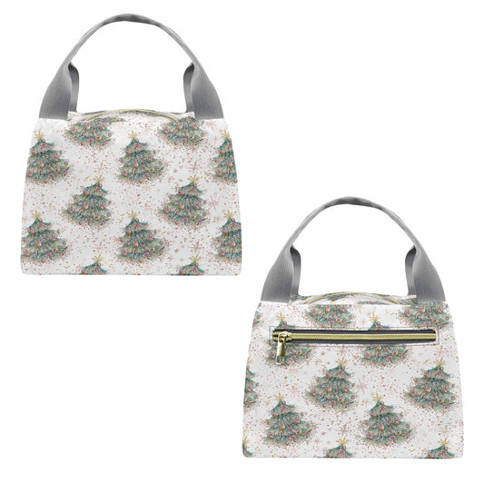 White Christmas Tree  Portable Lunch Bag-Grey Handle