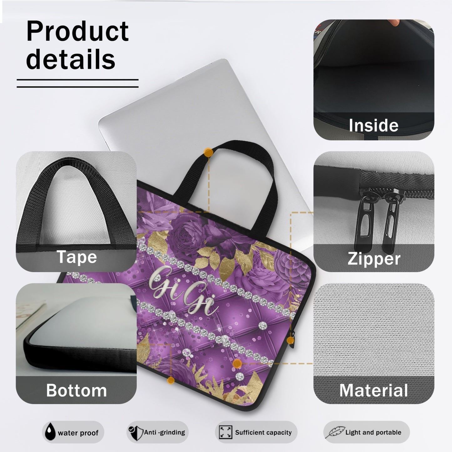 Laptop Sleeve with handles - Purple Floral - GiGi