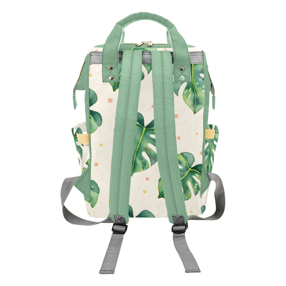 Monsteria Pattern Leaves Multi-Function Diaper Backpack/Diaper Bag (Model 1688)