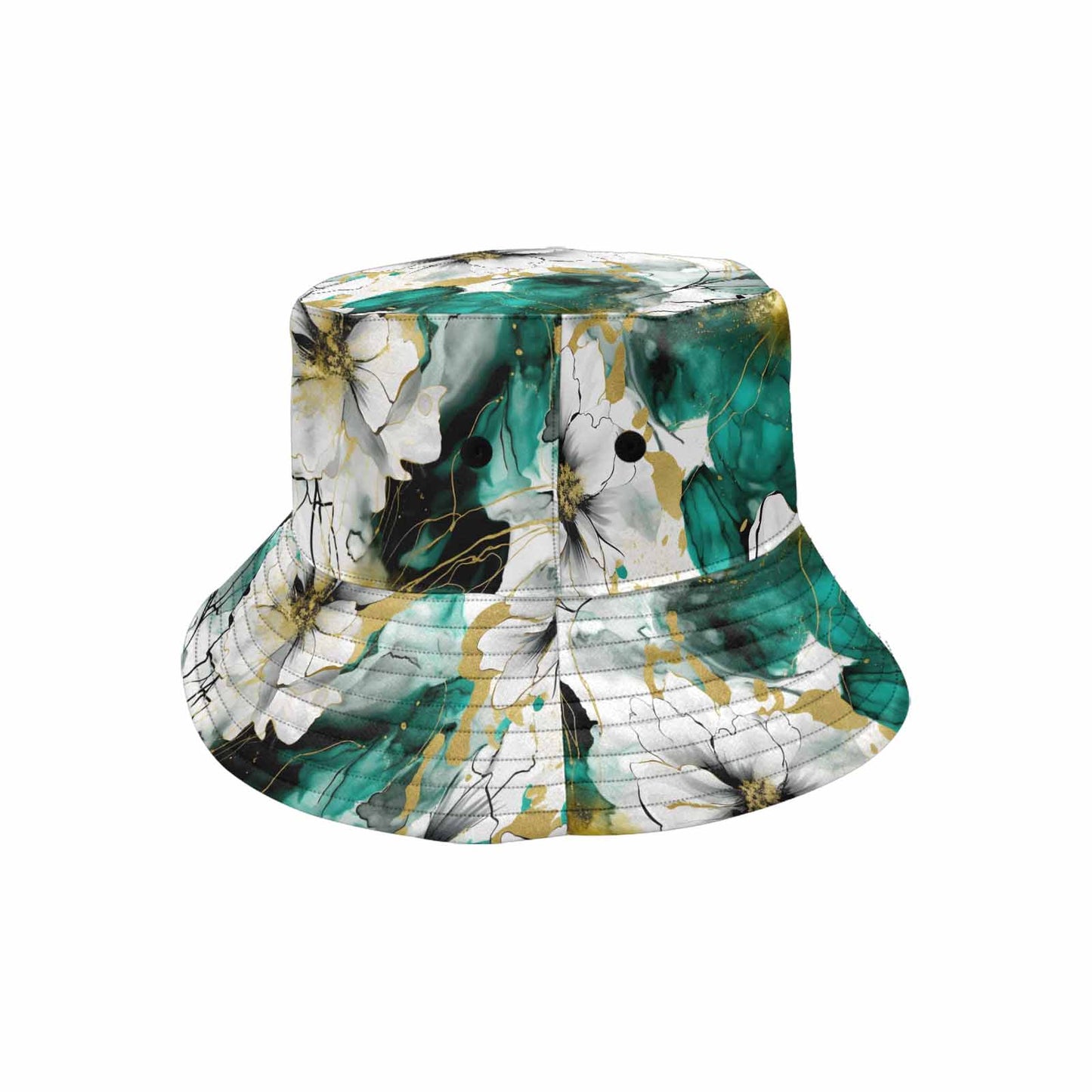 Green and White Ink Floral  Unisex Summer Single-Layer Bucket Hat