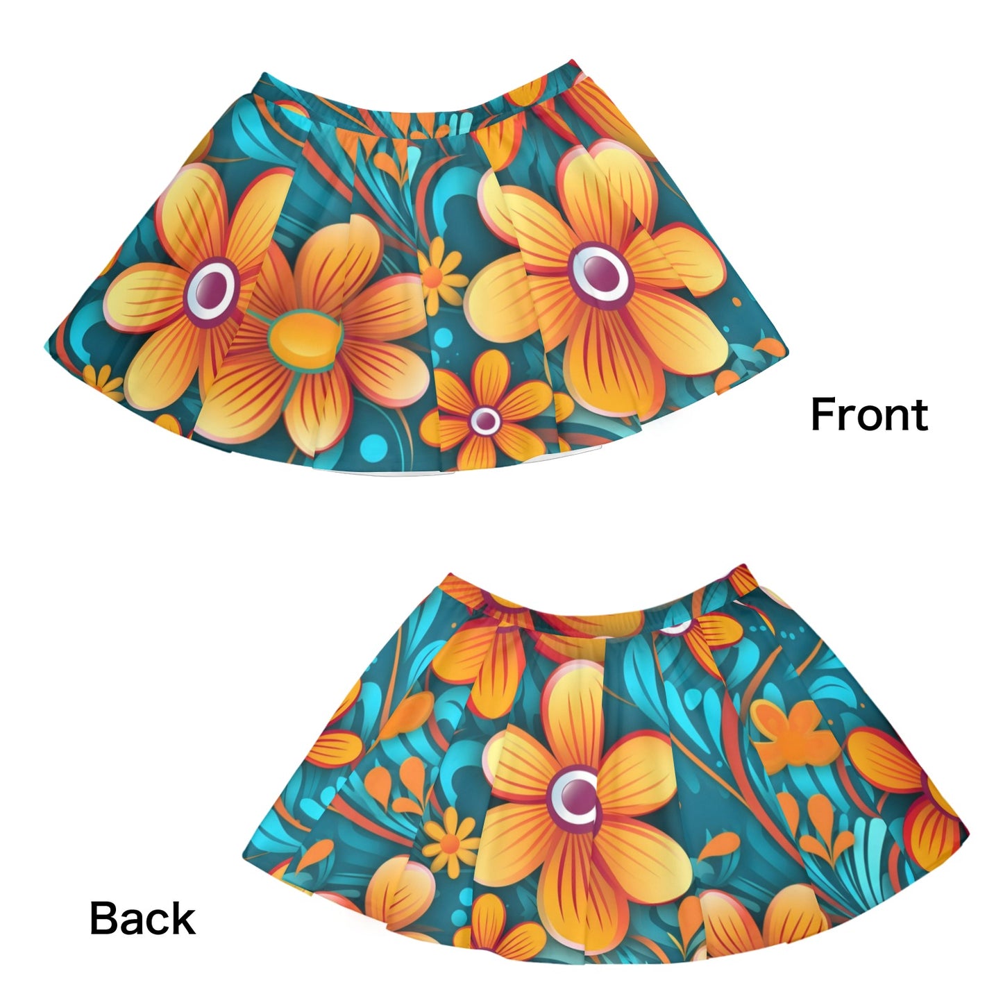 Mariner Skater Skirt 70's 80's 90's Groovy Florals All Over Print Skater Skirt (Model D69)