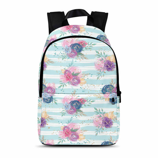 Purple and Pink floral Blue Stripes Adult Casual Backpack