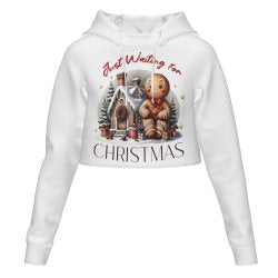 Women's All Over Print Cropped Hoodie  Just Waiting for Christmas Hooded hoodie