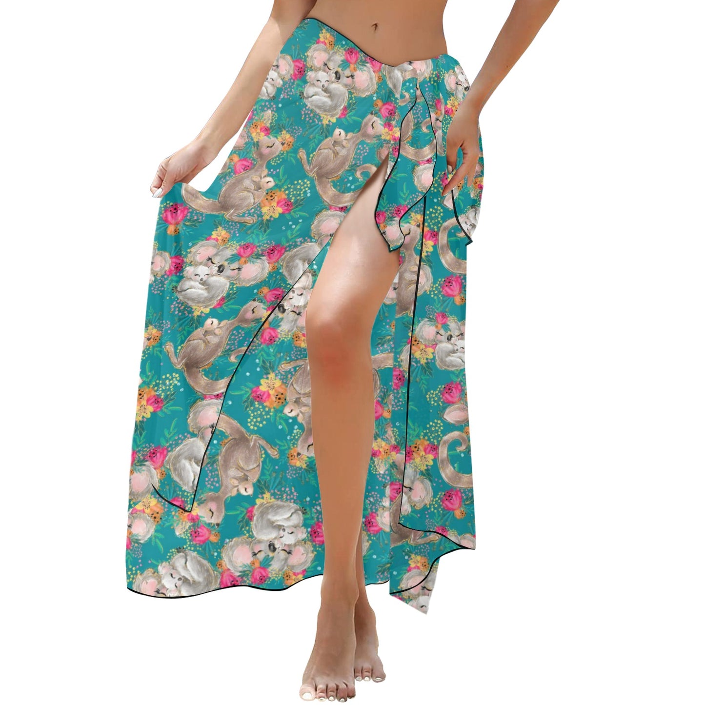 Australian Animals Kangaroo and Koala Green Long Beach Sarong Wrap