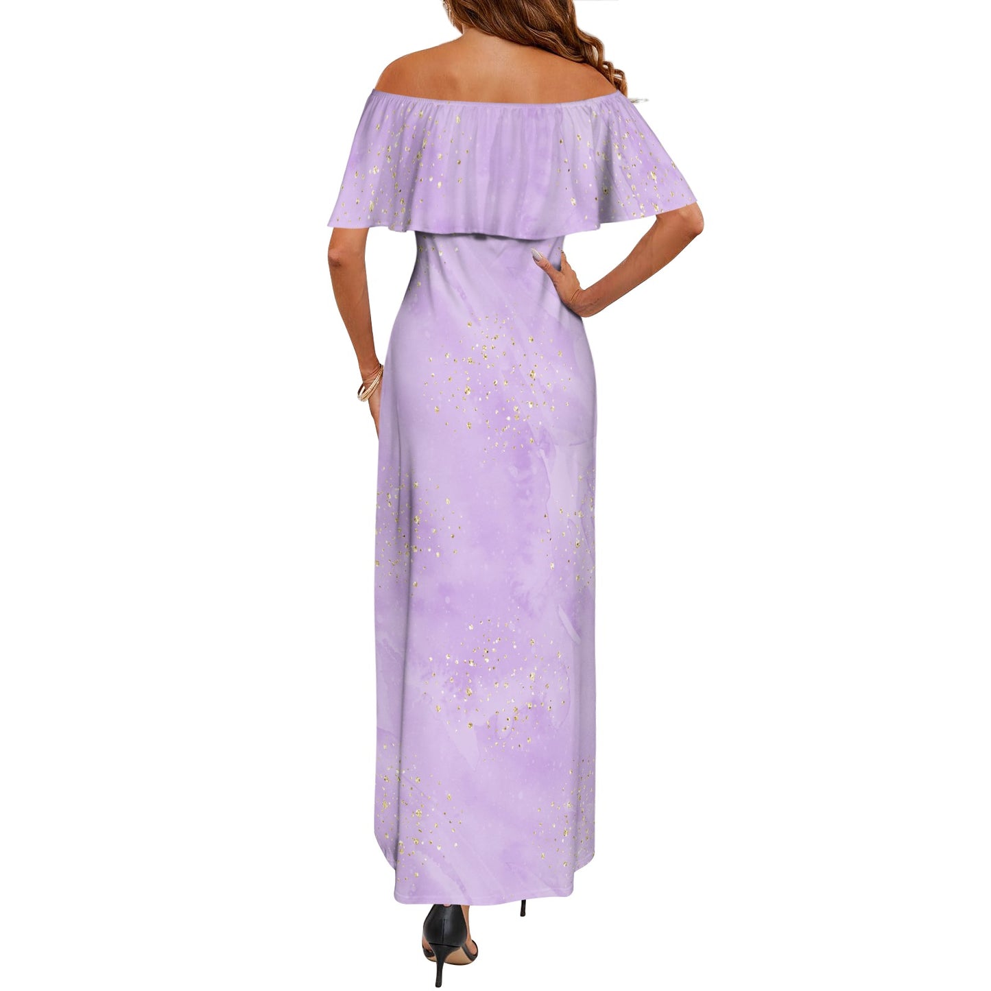 Purple Women's Off Shoulder Ruffle Boat Neck Dress (Model D71)
